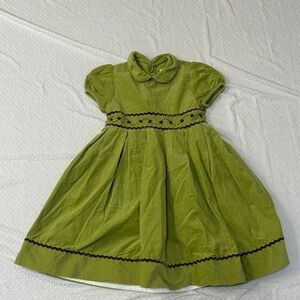 LULI & ME Apple Green & Brown Floral Smocked Corduroy Cotton Dress Girl's 4